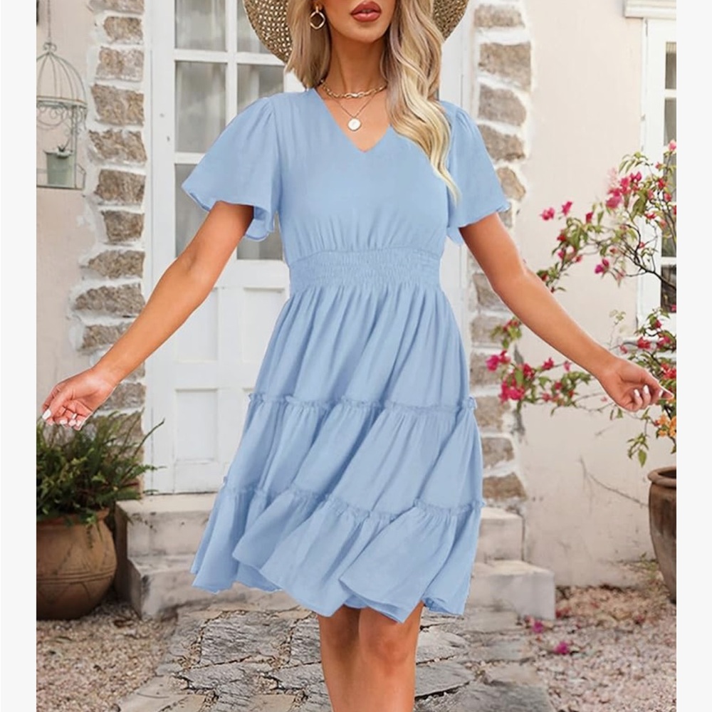 Light Blue V-Neck Dress - Picture 3 of 8